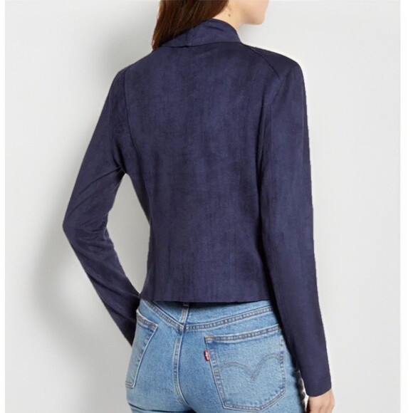 BLANKNYC Navy Drape Front Suede Asym Jacket Academia Money Architectural Capsule - Picture 9 of 11